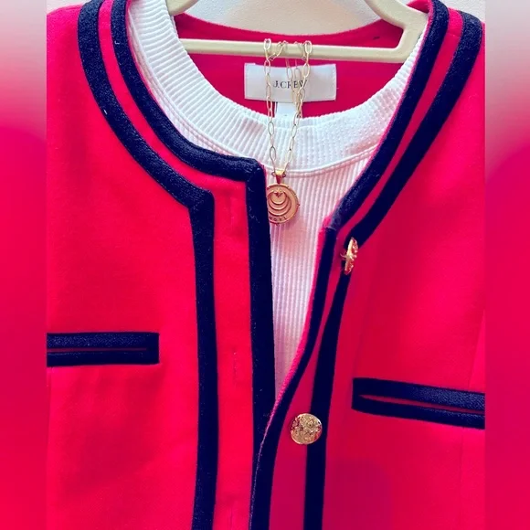 NWT J. Crew classic, 100% wool jacket in pink and midnight blue. Size 6. - Picture 2 of 9